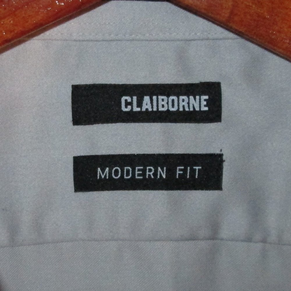 Claiborne Gray Men's Modern Fit Long Sleeve Dress Shirt 17 1/2 36\37 X-L… - Picture 2 of 5